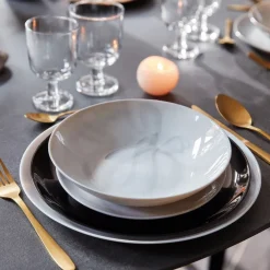 6 assiettes creuses Diwali Marble Gris 20cm