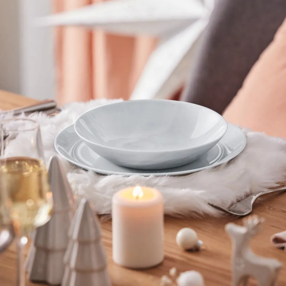 6 assiettes creuses Diwali Marble Gris 20cm